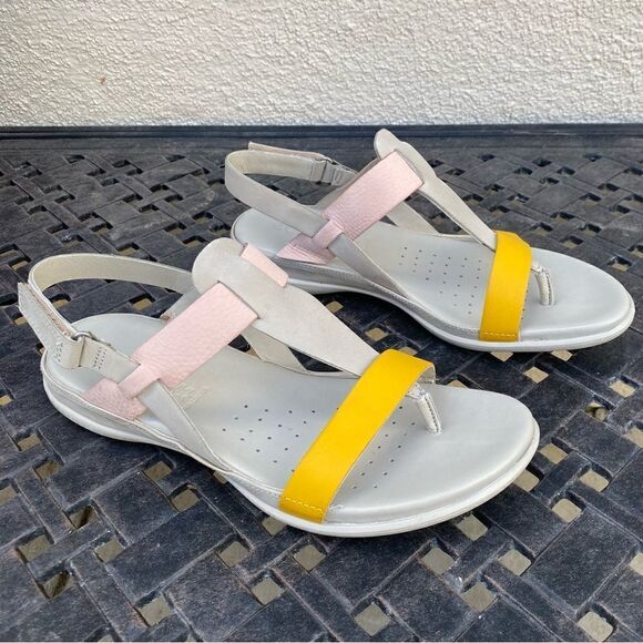 ECCO Cream, Yellow & Pink Flash Toe-Post Sandal. Size 8-8.5 (39) New With Tags! - Picture 7 of 13